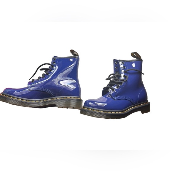 Dr. Martens Shoes - Blue Patent Leather Women's Boots